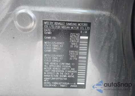 2015 Nissan Rogue Sv from USA, damaged, VIN KNMAT2MV5FP511748